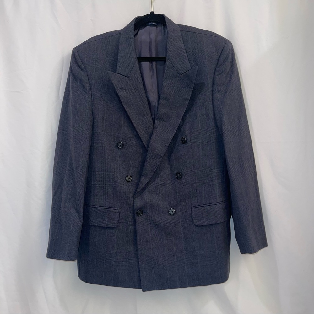 Burberry 100% Wool Double Breasted Navy Pinstripe Suit Jacket Men's 42 Regular